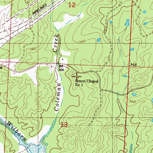 Topographic Map of Simon Chapel Number 1 Cemetery, MS