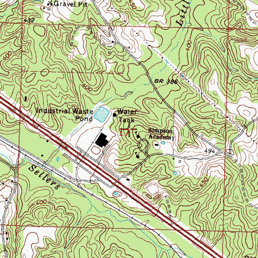 Topographic Map of Simpson Academy, MS