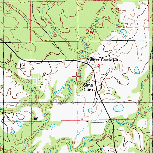 Topographic Map of Sims Cemetery, MS