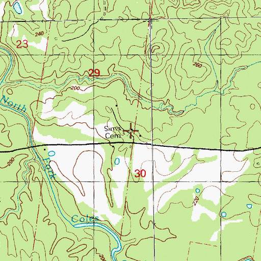 Topographic Map of Sims Cemetery, MS
