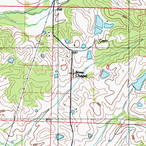 Topographic Map of Sims Chapel, MS
