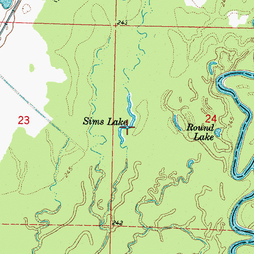 Topographic Map of Sims Lake, MS