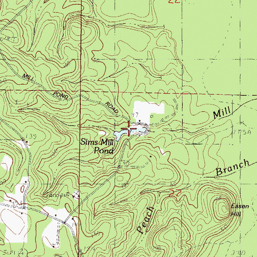 Topographic Map of Sims Mill Pond, MS