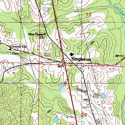 Topographic Map of Singleton, MS