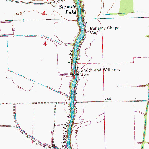 Topographic Map of Sixmile Lake, MS