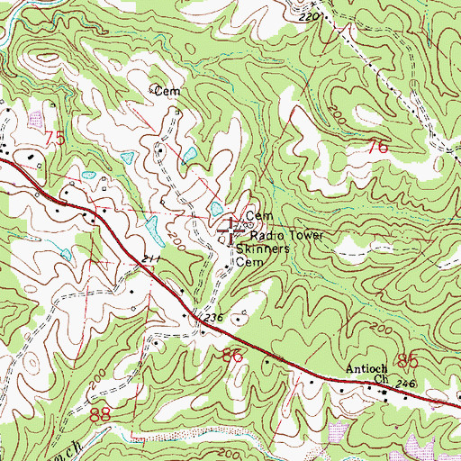 Topographic Map of Skinners Cemetery, MS