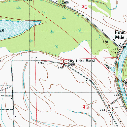 Topographic Map of Sky Lake Bend Cemetery, MS
