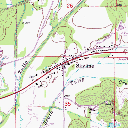 Topographic Map of Skyline, MS