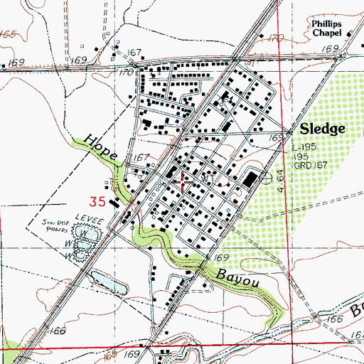 Topographic Map of Sledge, MS