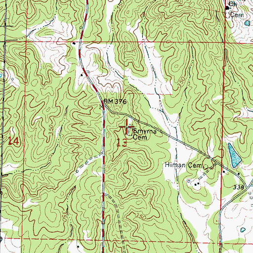 Topographic Map of Smyrna Cemetery, MS