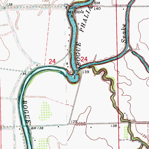 Topographic Map of Snake Creek, MS