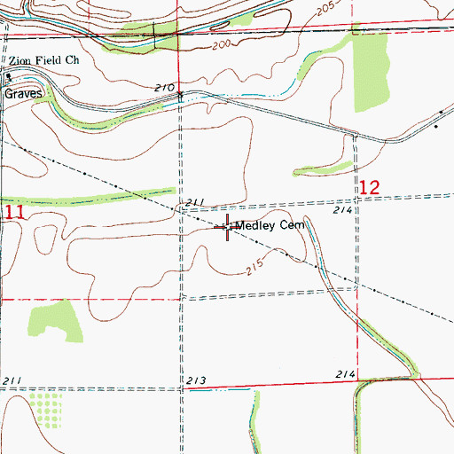 Topographic Map of Medley Cemetery, AR