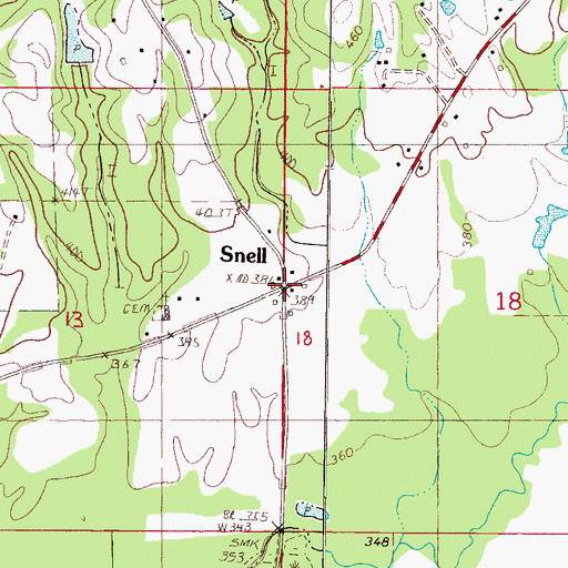 Topographic Map of Snell, MS