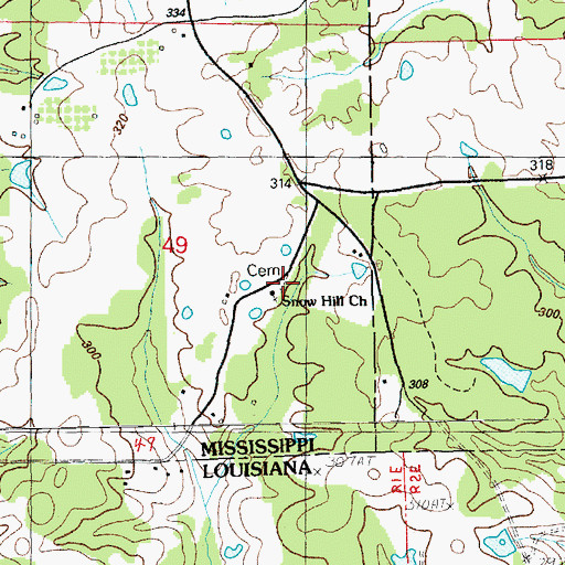 Topographic Map of Snow Hill Church, MS