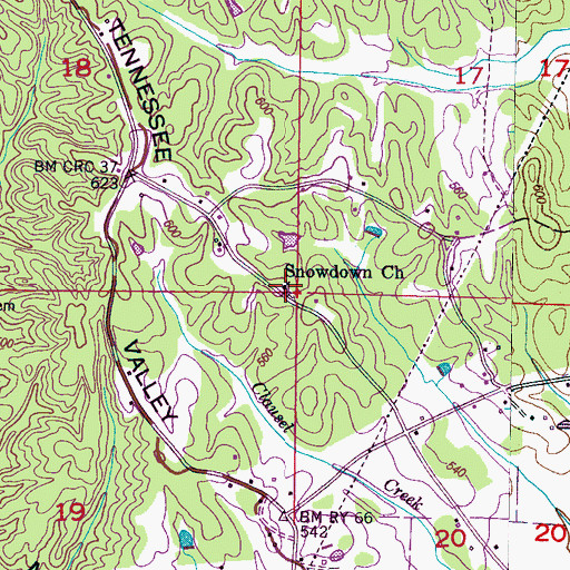 Topographic Map of Snowdown Church, MS