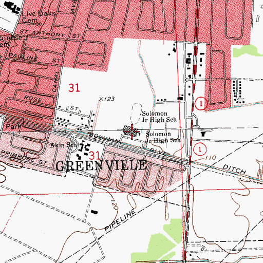 Topographic Map of Solomon Junior High School, MS