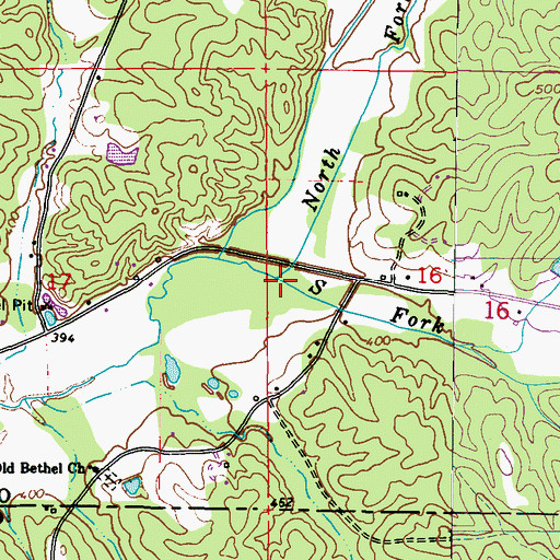 Topographic Map of South Fork Red Bud Creek, MS