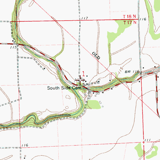 Topographic Map of South Side Cemetery, MS