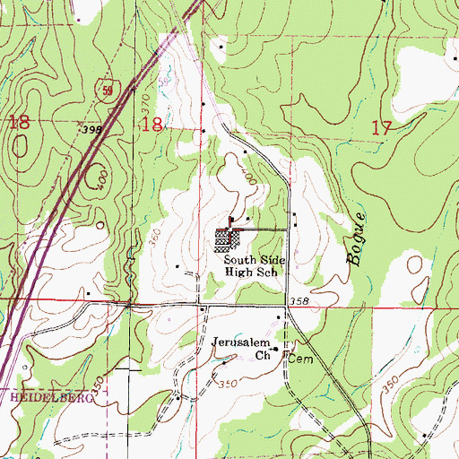 Topographic Map of South Side High School, MS