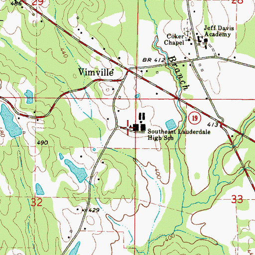 Topographic Map of Southeast Lauderdale High School, MS