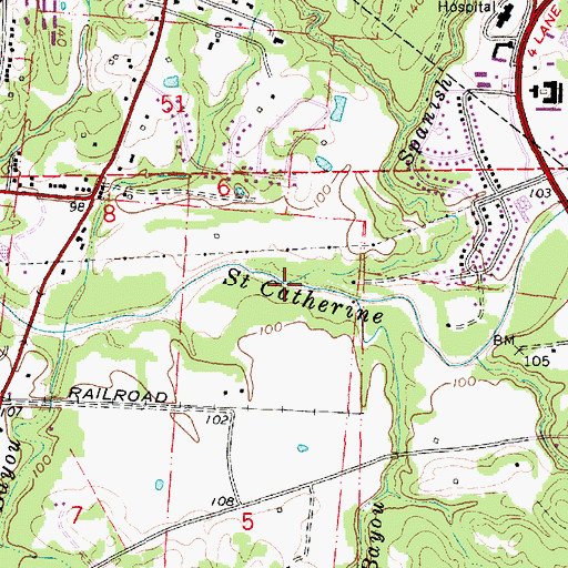 Topographic Map of Spanish Bayou, MS