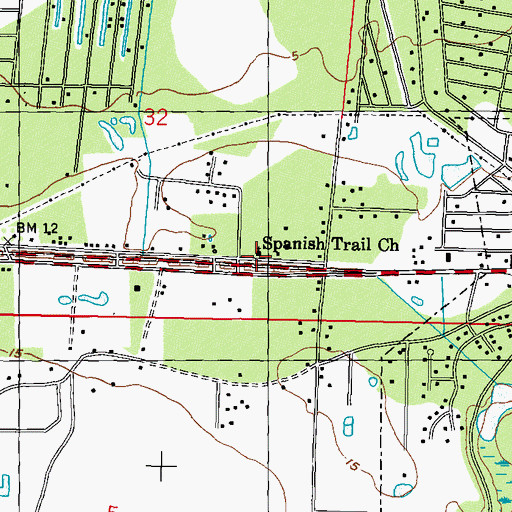 Topographic Map of Spanish Trail Church, MS