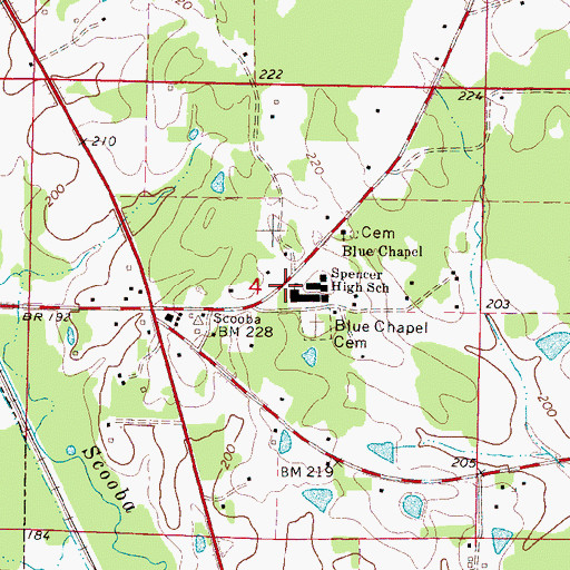 Topographic Map of Spencer High School, MS
