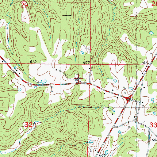 Topographic Map of Spout Springs School, MS