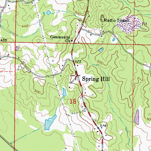Topographic Map of Spring Hill, MS
