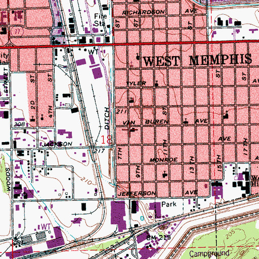 Topographic Map of Old Saint Paul Baptist Church, AR