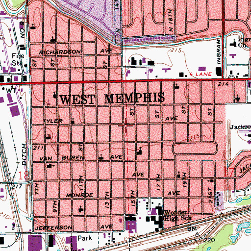 Topographic Map of Pilgrims Rest Baptist Church, AR