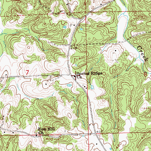 Topographic Map of Spring Ridge Church, MS