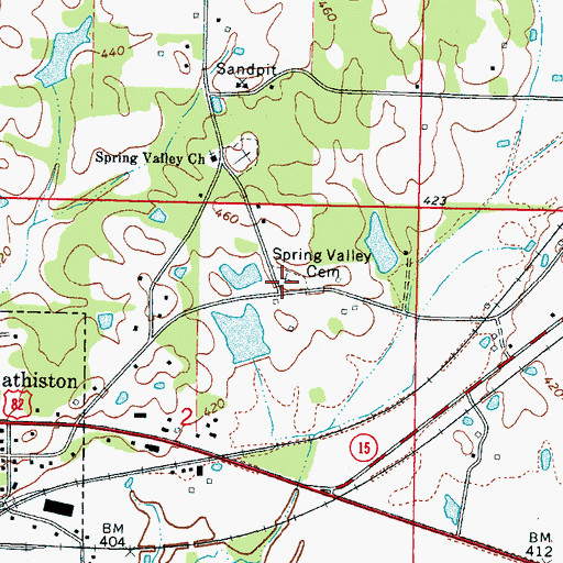 Topographic Map of Spring Valley Cemetery, MS