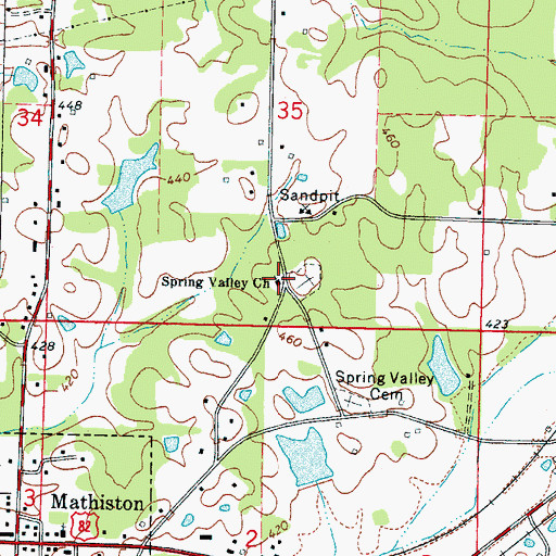 Topographic Map of Spring Valley Church, MS
