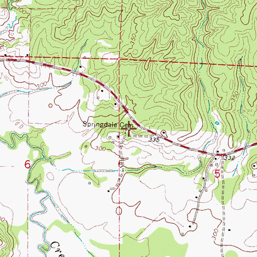 Topographic Map of Springdale Cemetery, MS