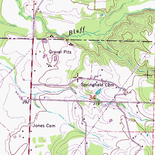 Topographic Map of Springfield Cemetery, MS