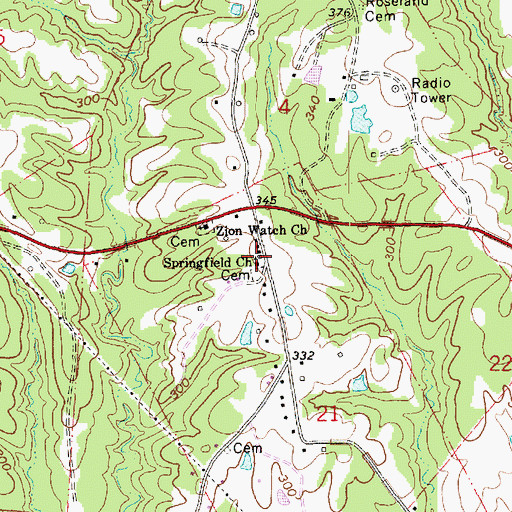 Topographic Map of Springfield Church, MS