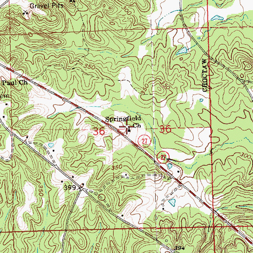 Topographic Map of Springfield Church, MS