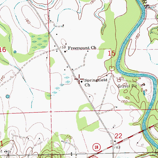 Topographic Map of Springfield Church, MS