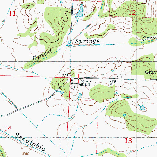 Topographic Map of Springfield Church, MS