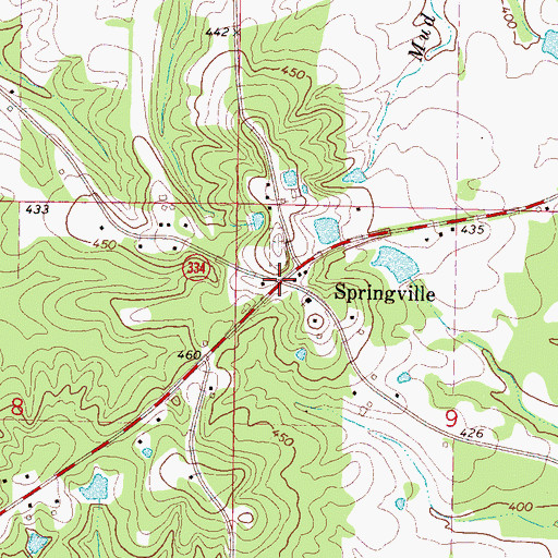 Topographic Map of Springville, MS