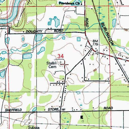Topographic Map of Stallin Cemetery, MS