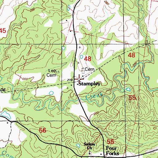 Topographic Map of Stampley, MS