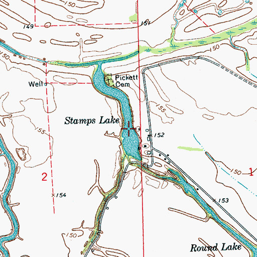 Topographic Map of Stamps Lake, MS