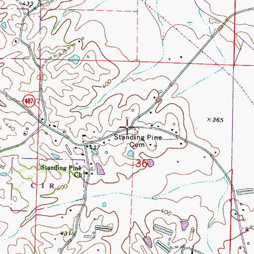 Topographic Map of Standing Pine Cemetery, MS