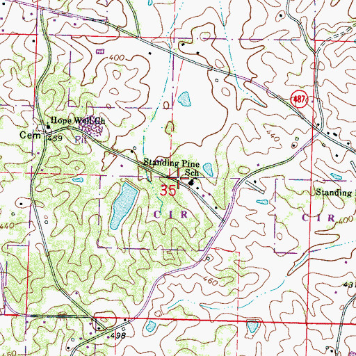 Topographic Map of Standing Pine School, MS