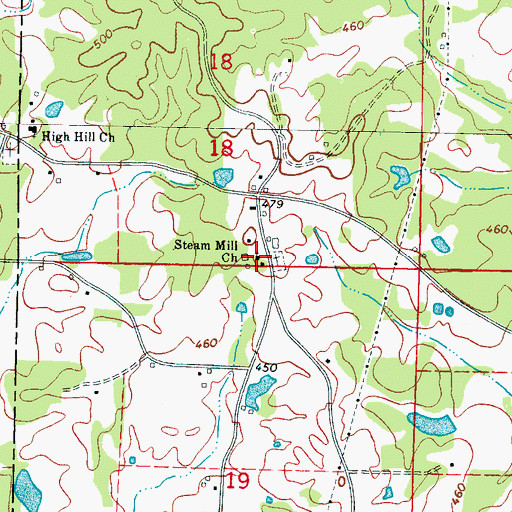Topographic Map of Steam Mill Church, MS