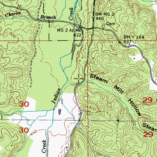 Topographic Map of Steam Mill Hollow, MS