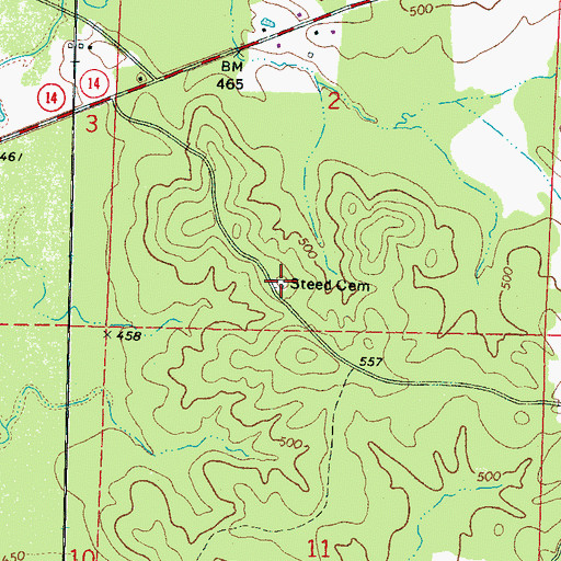 Topographic Map of Steed Cemetery, MS