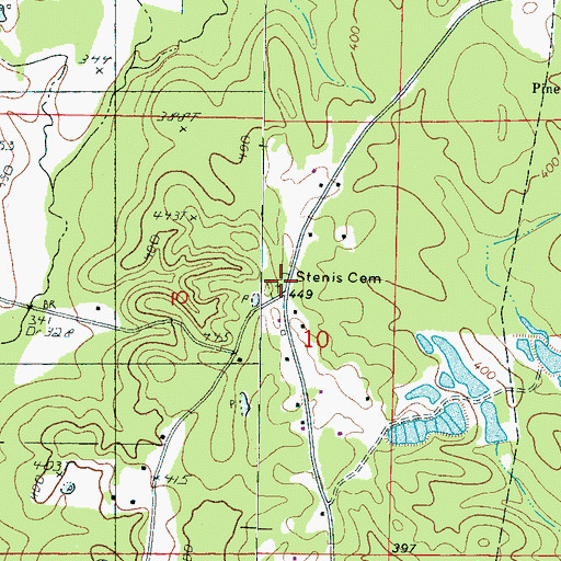 Topographic Map of Stenis Cemetery, MS